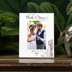 Personalised Wedding Day Photo Frame Gift With Sketch Couple