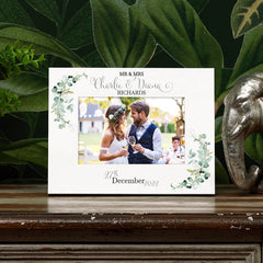 Personalised Wedding Day Photo Frame Gift With Eucalyptus Leaves