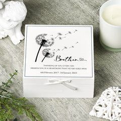 ukgiftstoreonline Personalised Brother Memorial Remembrance Vintage Wooden Keepsake Box With Dandelions Keepsake Boxes ukgiftstoreonline