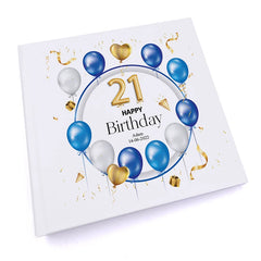 Personalised 21st Birthday Photo Album Gift With Blue and Gold Balloons