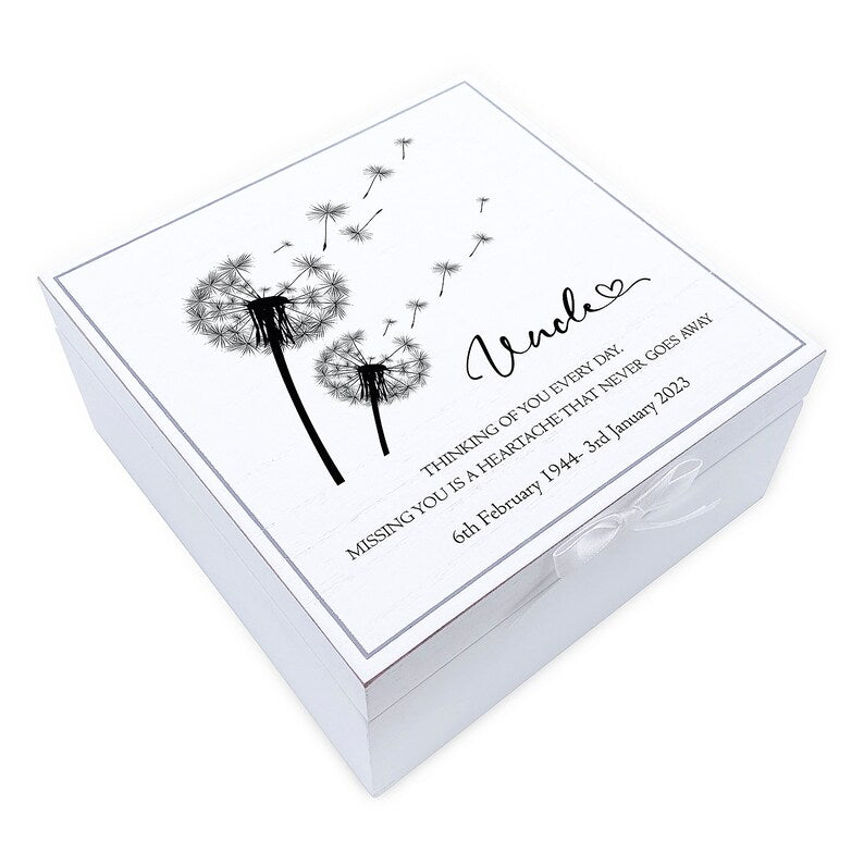 ukgiftstoreonline Personalised Uncle Memorial Remembrance Vintage Wooden Keepsake Box With Dandelions Keepsake Boxes ukgiftstoreonline