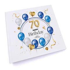 Personalised 70th Birthday Photo Album Gift With Blue and Gold Balloons