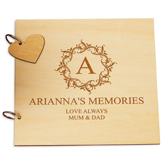 Personalised Elegant Monogram Engraved Wooden Scrapbook or Photo Album
