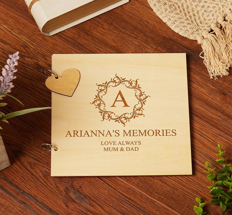 Personalised Elegant Monogram Engraved Wooden Scrapbook or Photo Album