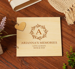 Personalised Elegant Monogram Engraved Wooden Scrapbook or Photo Album