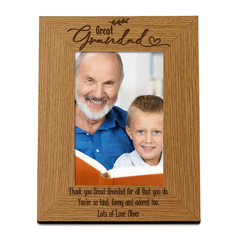 Great Grandad Photo Picture Frame Personalised Gift Portrait With Leaf Design