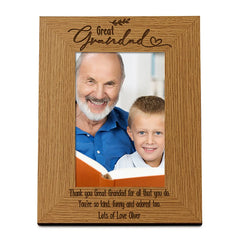 Great Grandad Photo Picture Frame Personalised Gift Portrait With Leaf Design