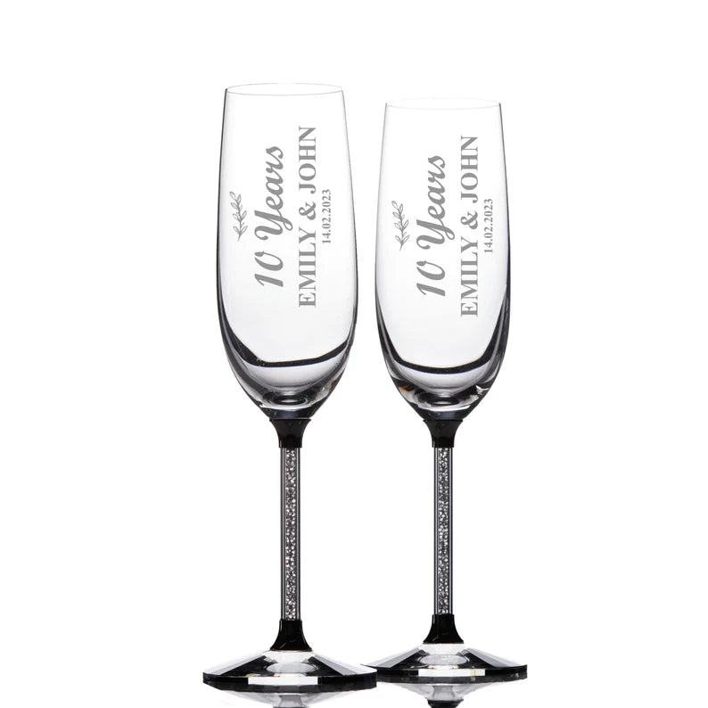 ukgiftstoreonline Personalised 10th Anniversary Pair of Crystal Filled Champagne Flutes