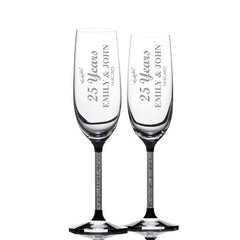 ukgiftstoreonline Personalised 25th Anniversary Pair of Crystal Filled Champagne Flutes