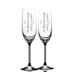 ukgiftstoreonline Personalised 1st Anniversary Pair of Crystal Filled Champagne Flutes