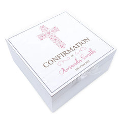ukgiftstoreonline Personalised Confirmation Day Vintage Wooden Box Gift With Pink Cross