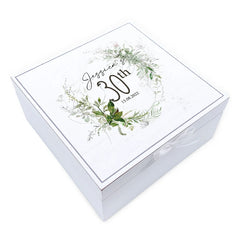 Personalised 30th Birthday Vintage Wooden Box Gift With Green Ferns