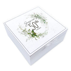 Personalised 50th Birthday Vintage Wooden Box Gift With Green Ferns