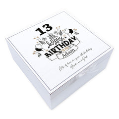 ukgiftstoreonline Personalised 13th Birthday Vintage Wooden Box Keepsake Gift Elements