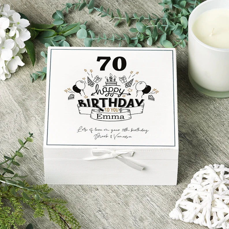 ukgiftstoreonline Personalised 70th Birthday Vintage Wooden Box Keepsake Gift Elements Keepsake Boxes ukgiftstoreonline