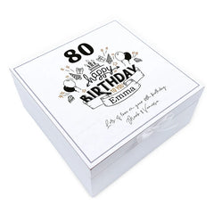 ukgiftstoreonline Personalised 80th Birthday Vintage Wooden Box Keepsake Gift Elements