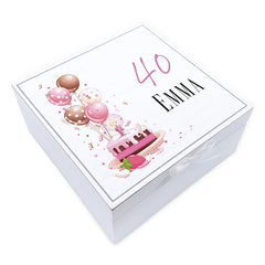 ukgiftstoreonline Personalised 40th Birthday Vintage Wooden Box Keepsake Gift With Cake Keepsake Boxes ukgiftstoreonline