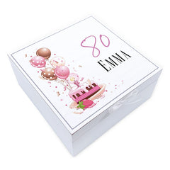 ukgiftstoreonline Personalised 80th Birthday Vintage Wooden Box Keepsake Gift With Cake