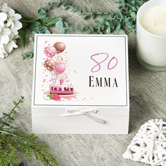 ukgiftstoreonline Personalised 80th Birthday Vintage Wooden Box Keepsake Gift With Cake