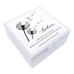 ukgiftstoreonline Personalised Auntie Memorial Remembrance Vintage Wooden Keepsake Box With Dandelions Keepsake Boxes ukgiftstoreonline