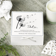 ukgiftstoreonline Personalised Dad Memorial Remembrance Vintage Wooden Keepsake Box With Dandelions Keepsake Boxes ukgiftstoreonline
