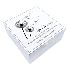 ukgiftstoreonline Personalised Grandma Memorial Remembrance Vintage Wooden Keepsake Box With Dandelions Keepsake Boxes ukgiftstoreonline