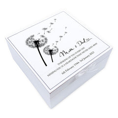 ukgiftstoreonline Personalised Mum & Dad Memorial Remembrance Vintage Wooden Keepsake Box With Dandelions