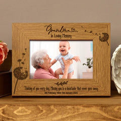 Grandma Remembrance Photo Frame Personalised Landscape With Dandelions