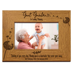 Great Grandma Remembrance Photo Frame Personalised Landscape With Dandelions