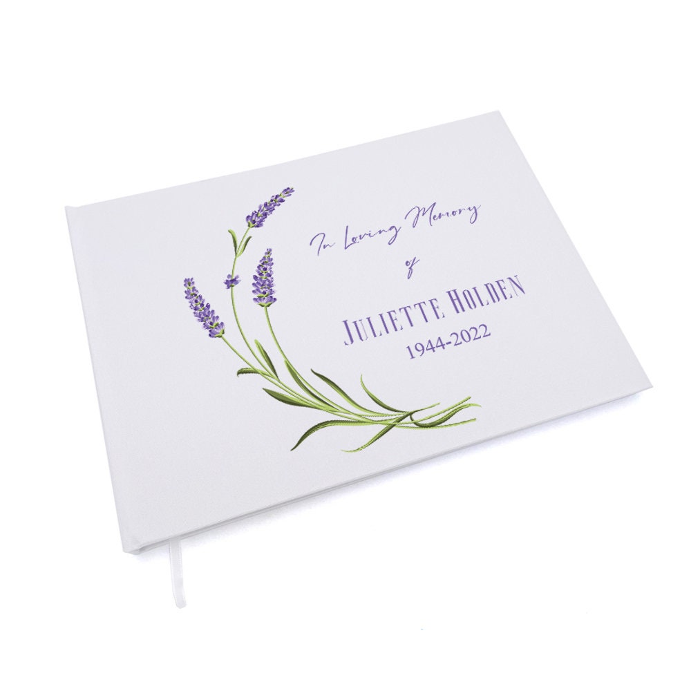 Personalised Large A4 Funeral Guest Book Linen Cover With Flowers