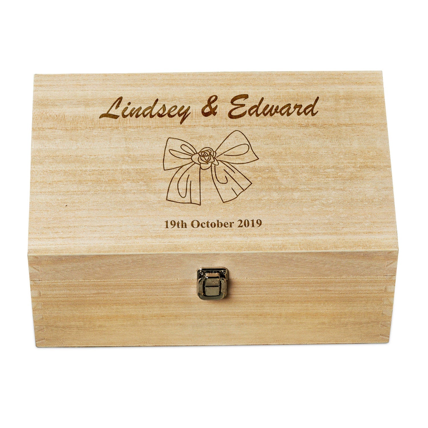 Personalised Large Wedding Memory Keepsake Box With Bow