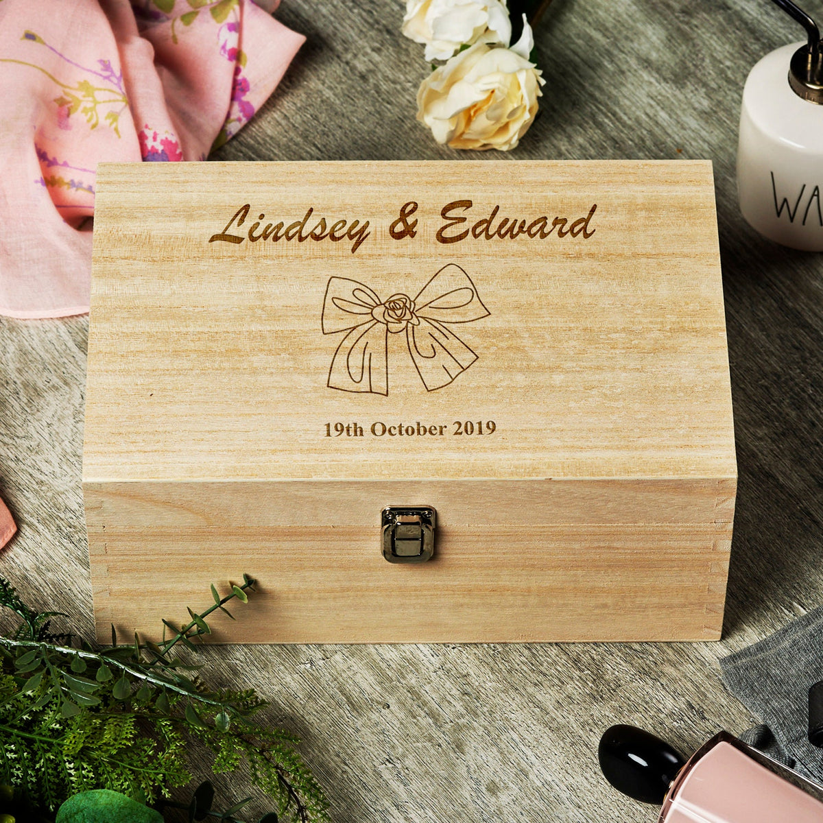 Personalised Large Wedding Memory Keepsake Box With Bow - ukgiftstoreonline