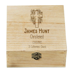Personalised Christening Keepsake Memory Box With Floral Cross