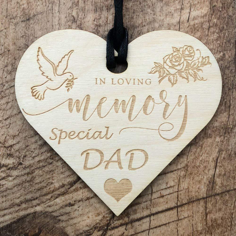 In Loving Memory Dad Heart Wooden Plaque Gift - ukgiftstoreonline