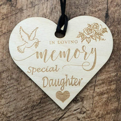 In Loving Memory Daughter Heart Wooden Plaque Gift - ukgiftstoreonline