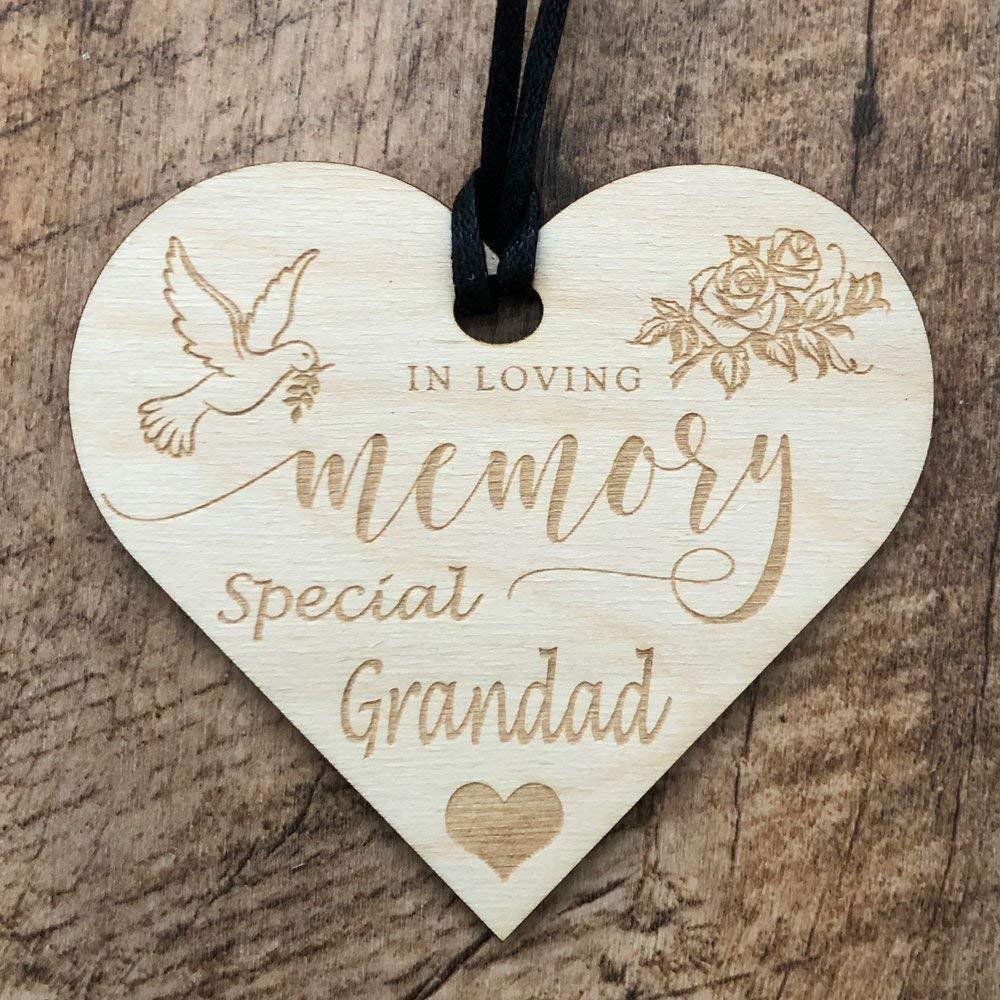 In Loving Memory Grandad Heart Wooden Plaque Gift - ukgiftstoreonline