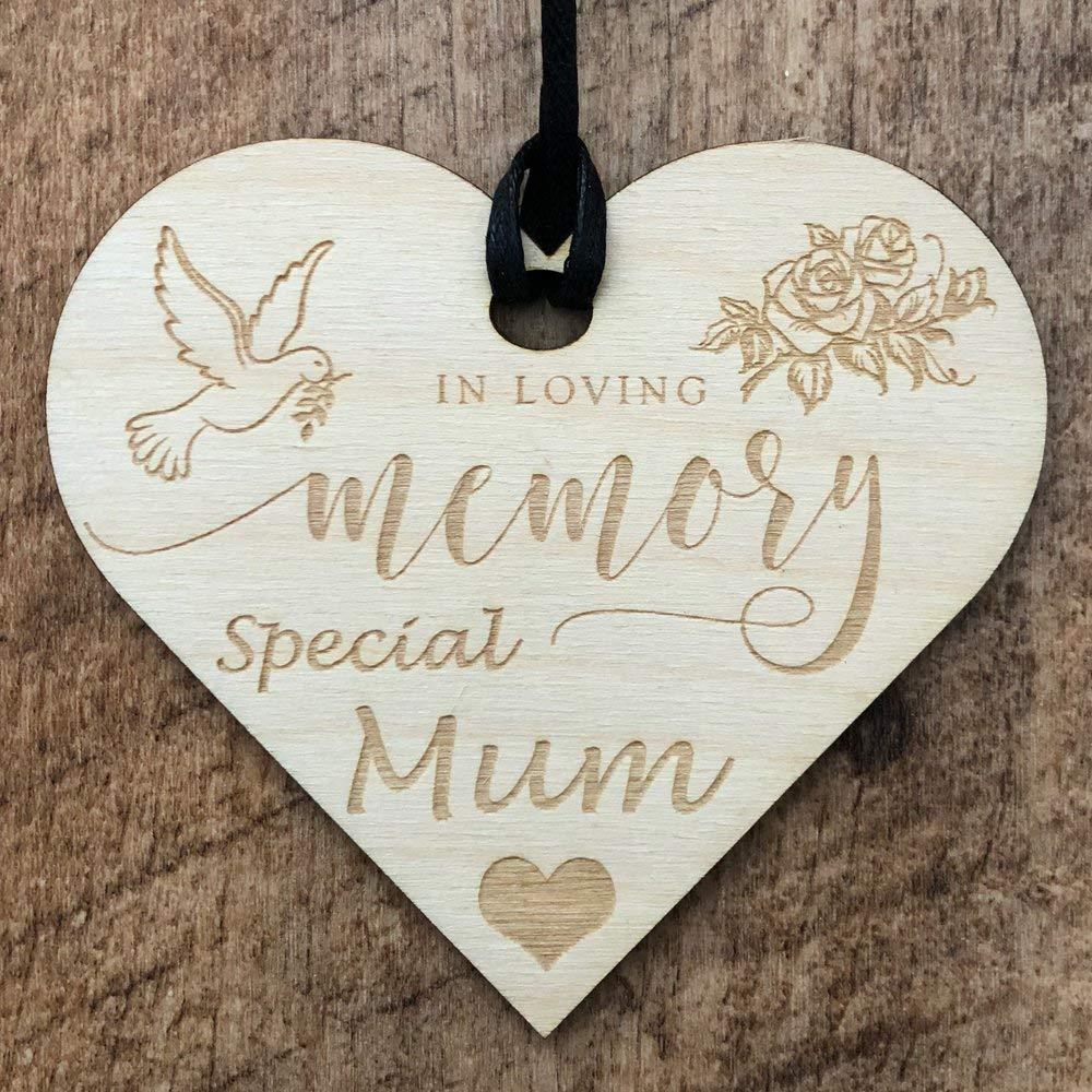 In Loving Memory Mum Heart Wooden Plaque Gift - ukgiftstoreonline