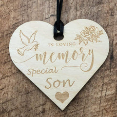 In Loving Memory Son Heart Wooden Plaque Gift - ukgiftstoreonline