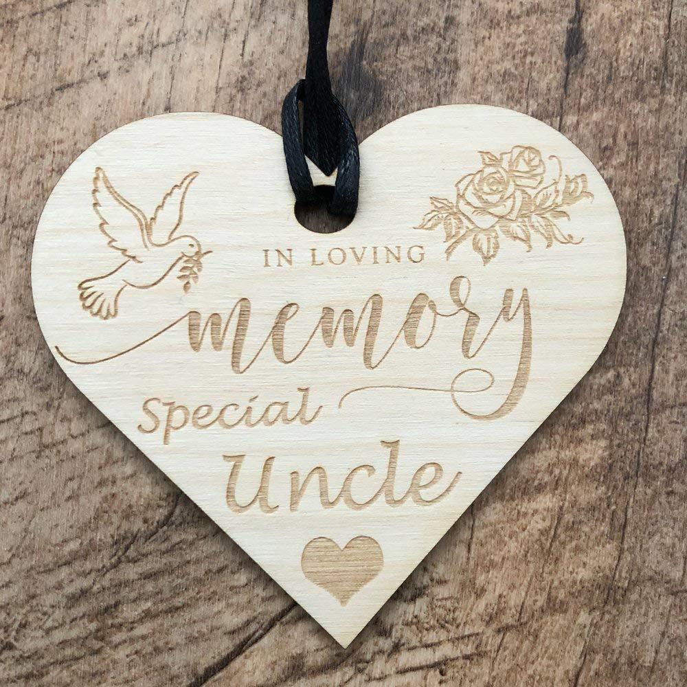 In Loving Memory Uncle Heart Wooden Plaque Gift - ukgiftstoreonline