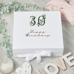Personalised 30th Birthday Green Leaf Design Keepsake Memory Gift Box.