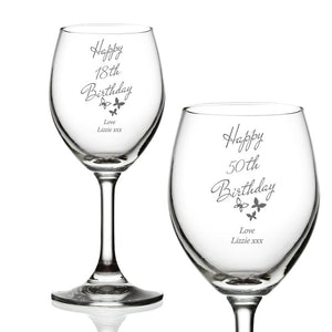 Landmark Birthday Personalised Butterfly Wine Glasses 18th 21st 30th 40th 50th 60th 70th - ukgiftstoreonline