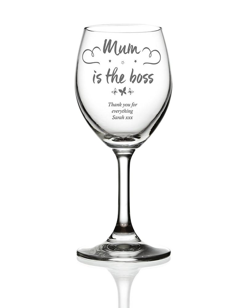Mum Boss Sentiment Personalised Engraved Wine Glass - ukgiftstoreonline