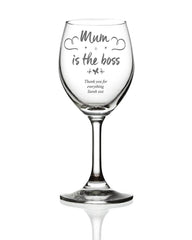 Mum Boss Sentiment Personalised Engraved Wine Glass - ukgiftstoreonline