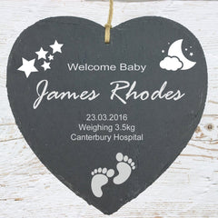 New Baby Gift Personalised Engraved Heart Shaped Slate - ukgiftstoreonline