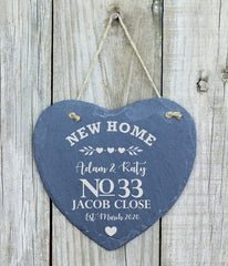 New Home Gift House Warming Personalised Slate Heart - ukgiftstoreonline