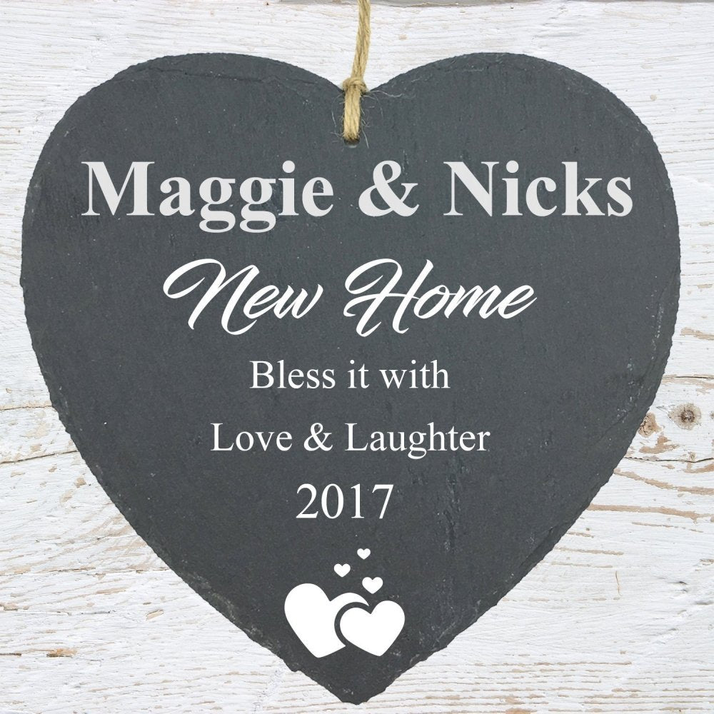 New Home Gift Large Slate Heart Personalised Plaque - ukgiftstoreonline