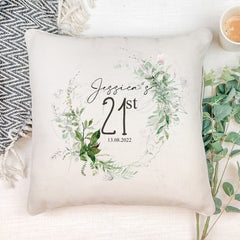 Personalised 21st Birthday Botanical Design Cushion Gift