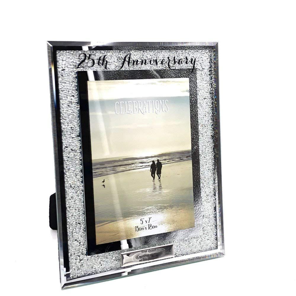 Personalised 25th Silver Wedding Anniversary Crystal Border Photo Frame - ukgiftstoreonline