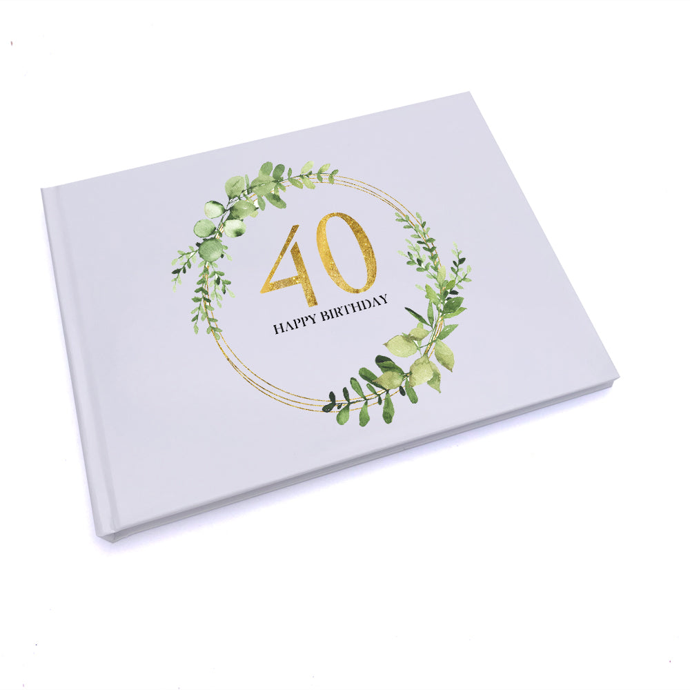 Personalised 40th Birthday Gift for her Guest Book Gold Wreath Design