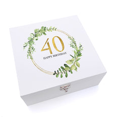 ukgiftstoreonline Personalised 40th Birthday Gift for her Keepsake Wooden Box Gold Wreath